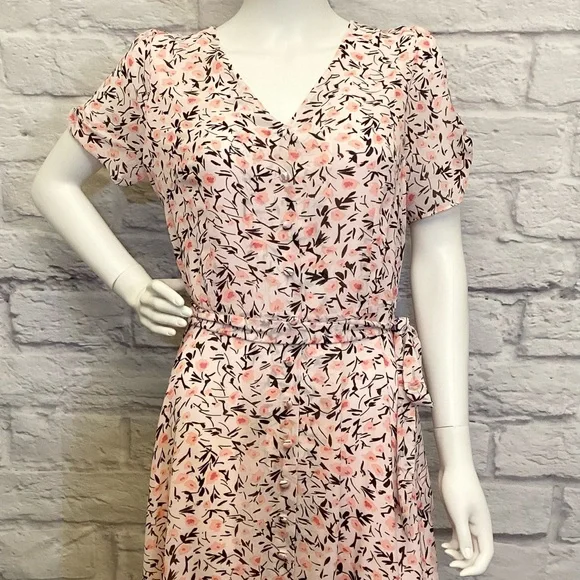Talbots 8 New Button Front Floral Midi Dress Pink Cottage Core Prairie Spring - Picture 4 of 13